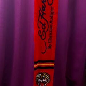 ED HARDY by Christian Audigier Red Tiger Scarf EUC